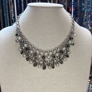 NY Collection Silver and Black Rhinestones and Faux Pearl Necklace